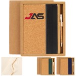 Logo Branded Strap-Bound Wood Grain Notebook Set with Kraft Pen