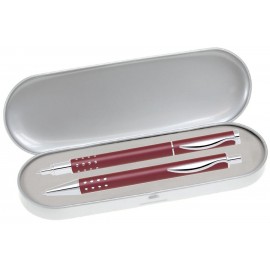 Dot Grip Pen Series - Red Pen and Roller Pen Gift Set, Silver Dots Grip, Crescent Moon Shape Clip Custom Imprinted