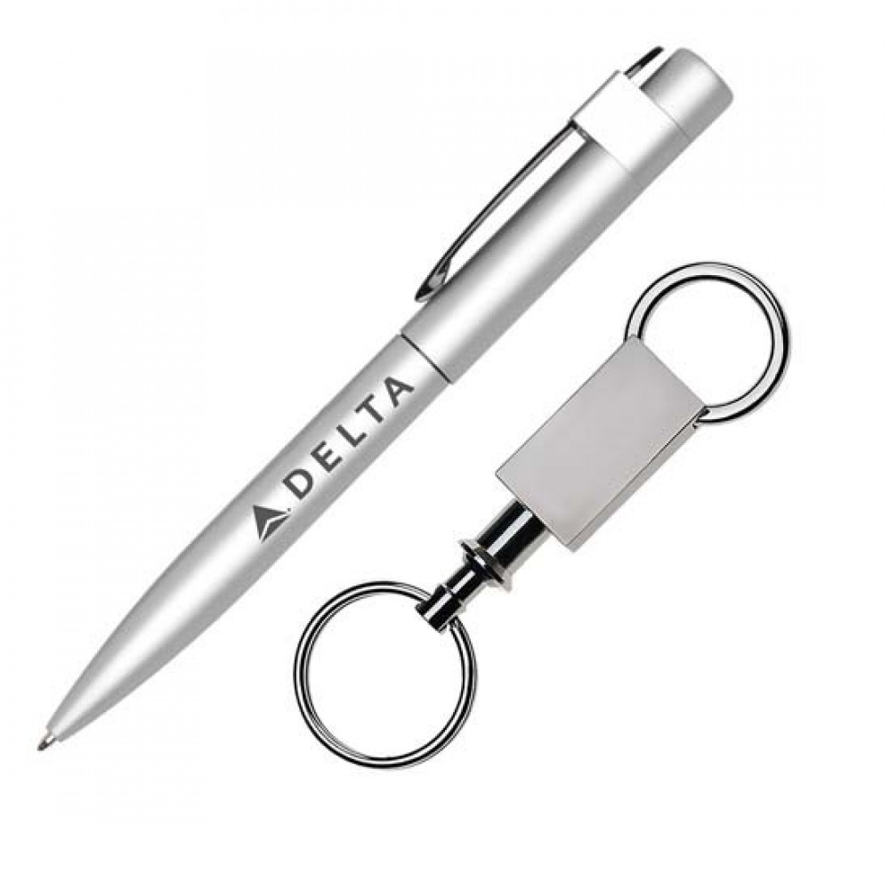 Harmony Pen/Keyring Gift Set - Silver/Silver Logo Branded