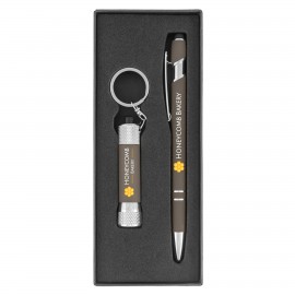 Logo Branded Ellipse & Chroma Softy Metal Pen & Flashlight Gift Set