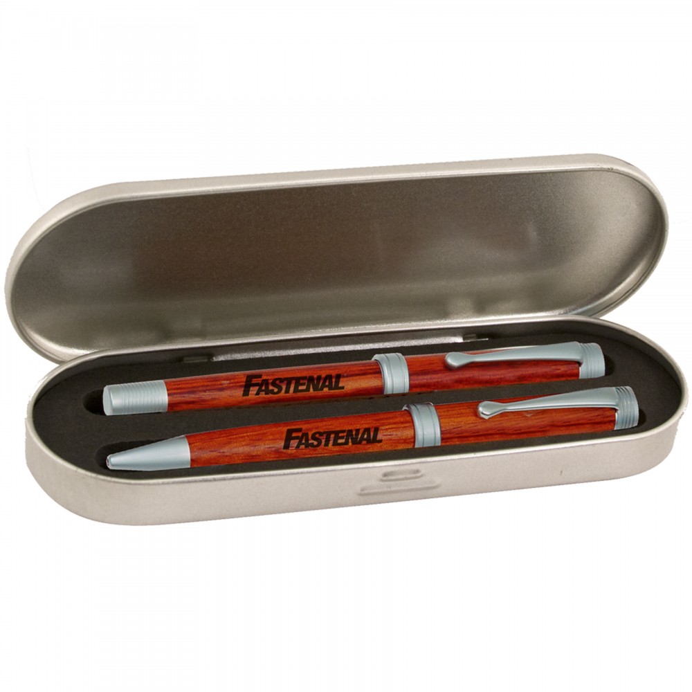 Custom Engraved Classic Platinum Rosewood Pen Gift Set