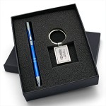 Beautiful Gift Set with Quality Short Rectangle Metal Keychain & Aluminum Pen Custom Engraved