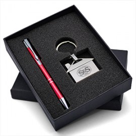 Personalized Lovely Gift Set with Polished House Shaped Keychain & Aluminum Pen makes a perfect gift