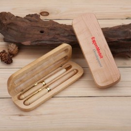 Logo Branded Luxury Wooden Pen Set - 2 Pens In Case