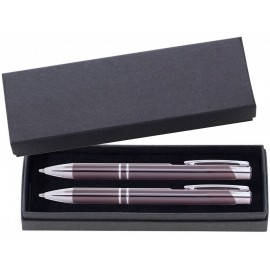 Logo Branded JJ Series Pen and Pencil Gift Set in Black Cardboard Paper Gift Box with Velvet lining - Gunmeta pen