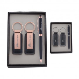 Promotional Pen & Black Copper Keychain Gift Set