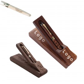 Walnut Wood Ballpoint Pen Set With Walnut Folding Case Logo Branded