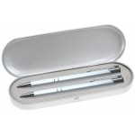 JJ Series Pen and Pencil Gift Set in Silver Tin Gift Box with Hinge Cover - Silver pen Custom Engraved
