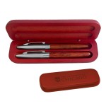 Custom Engraved Rosewood Rollerball / Ballpoint Pen Set With Box