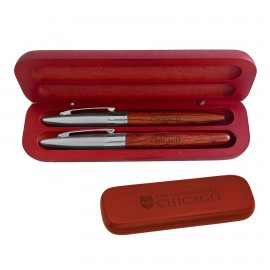 Custom Engraved Rosewood Rollerball / Ballpoint Pen Set With Box
