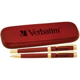 Logo Branded Rosewood Rollerball / Ballpoint Pen Set With Wood Box