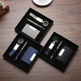Beautiful Business Card Holder Keychain + PU Metal Pen Business Card Case Set Custom Engraved