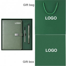 8 1/2" x 5 3/4" A5 Size Leather-Covered Notebook w/Ballpoint Pen Gift Set with Logo