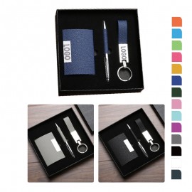 3Pcs Gift Set: Business Card Case, Keyring and Twist Ballpoint Pen (Black, Blue & Gray in Stock) with Logo
