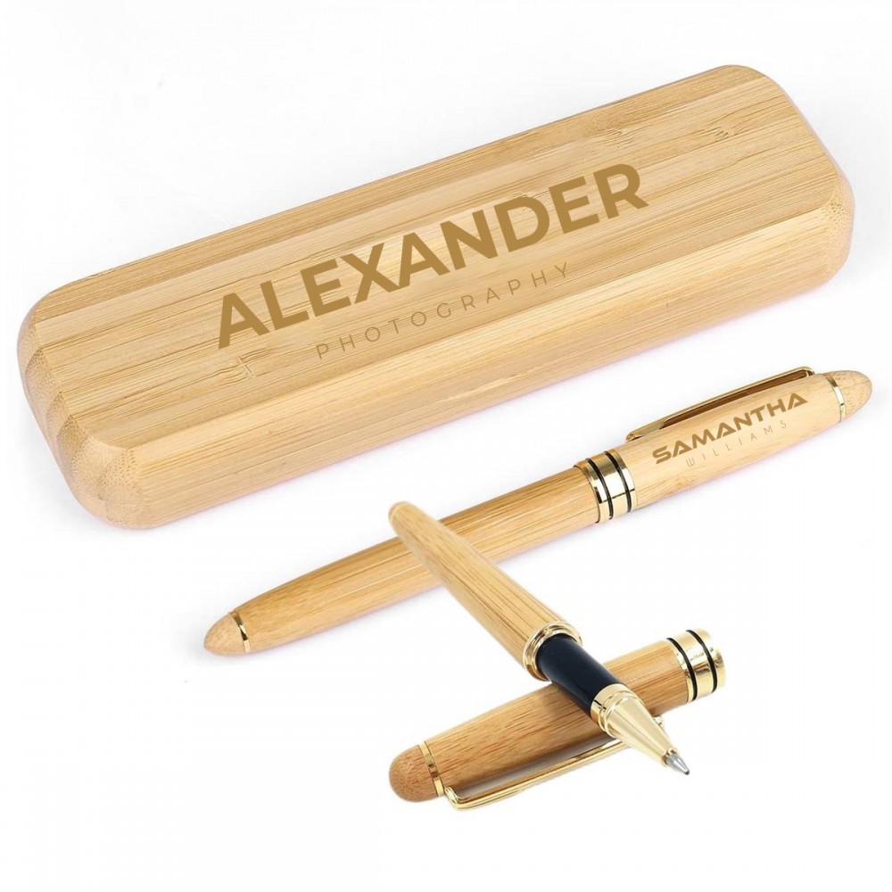 Bamboo Ballpoint Pen Set with Logo Bamboo Ballpoint Pen Set with Logo