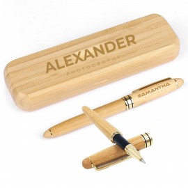 Bamboo Ballpoint Pen Set Logo Branded  Bamboo Ballpoint Pen Set Logo Branded