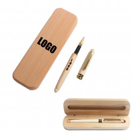 Logo Branded Maple Signature Pen And Beech Box Set