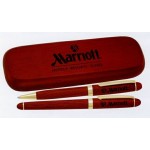 6-3/4"x2"x7/8" Rosewood Rollerball / Ballpoint Pen Set With Box Custom Imprinted