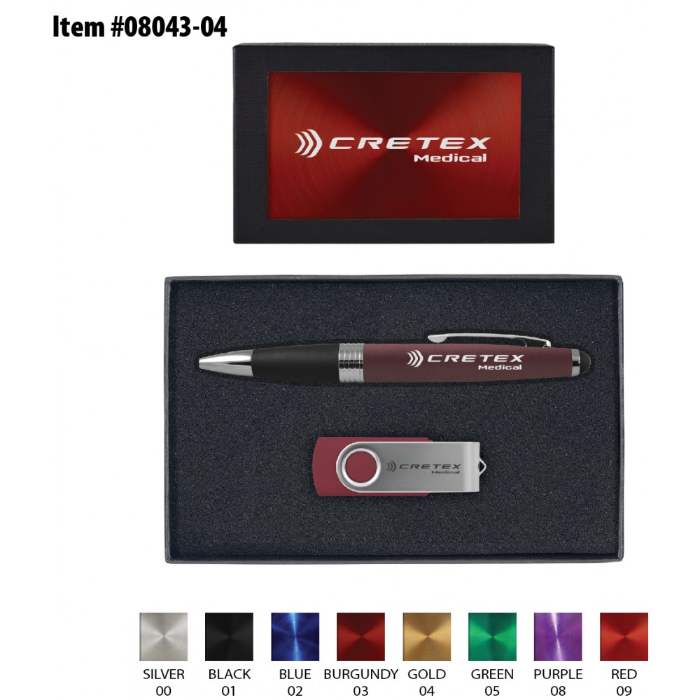 Logo Branded Torpedo Ballpoint Pen and 8GB Swivel USB Gift Set