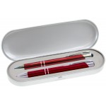 JJ Series Stylus Pen and Pencil Gift Set in Silver Tin Gift Box with Hinge Cover - Red pen Custom Imprinted