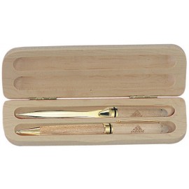 Logo Branded Maple Wood Pen and Letter Opener Gift Set