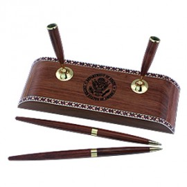 7-7/8"x2-3/4"x1" Double Pen Wooden Stand Logo Branded