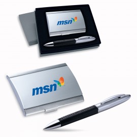 2-Piece Gift Set of Business Card Case and Ballpoint Pen with Logo