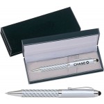 Logo Branded FIBERTEC Series Stylus Pen, silver carbon fiber barrel stylus pen with velvet gift box