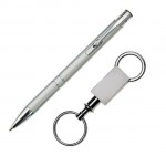 Logo Branded Clicker Pen/Keyring Gift Set - Silver