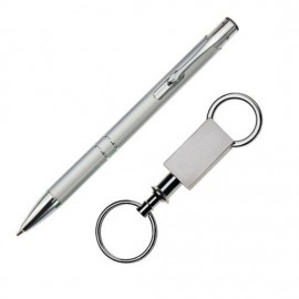 Logo Branded Clicker Pen/Keyring Gift Set - Silver