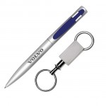 Custom Engraved Harmony Pen/Keyring Gift Set - Silver/Blue