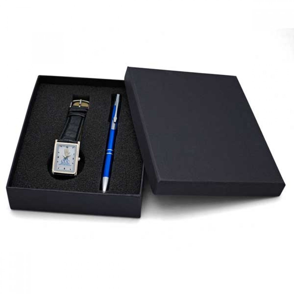 Unisex Silver Watch Set with Polished Aluminum Pen with Logo Unisex Silver Watch Set with Polished Aluminum Pen with Logo