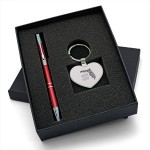 Lovely Gift Set with Polished Heart Shaped Keychain & Aluminum Pen makes a perfect giveaway Custom Engraved