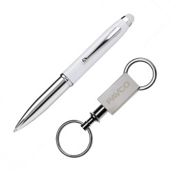 Custom Townsend Stylus/Pen/Keyring Gift Set - White