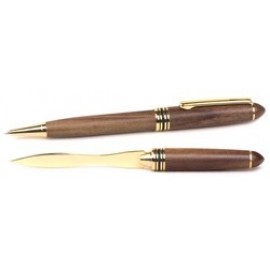 Illusion Wooden Ballpoint Pen & Letter Opener Set Logo Branded