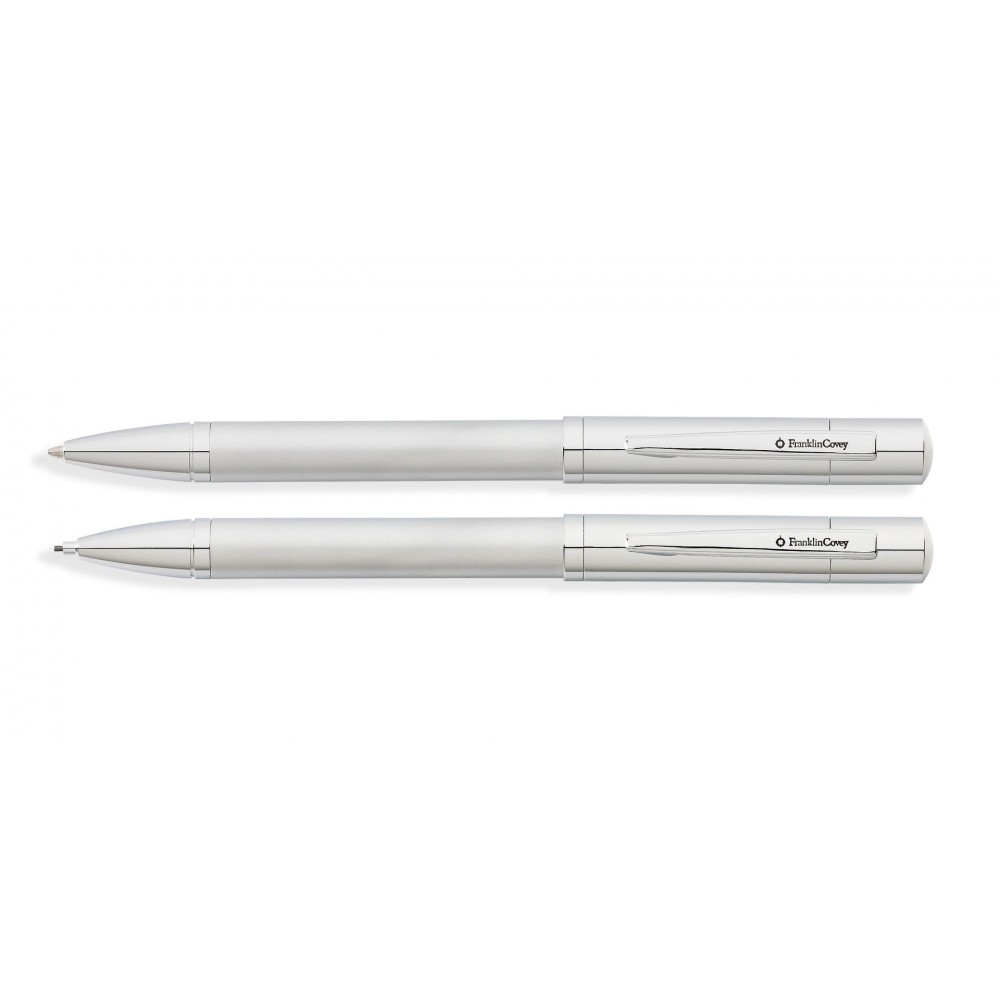Franklin Covey Greenwich Satin Chrome Ballpoint Pen and 0.9mm Pencil set Custom Imprinted Franklin Covey Greenwich Satin Chrome Ballpoint Pen and 0.9mm Pencil set Custom Imprinted