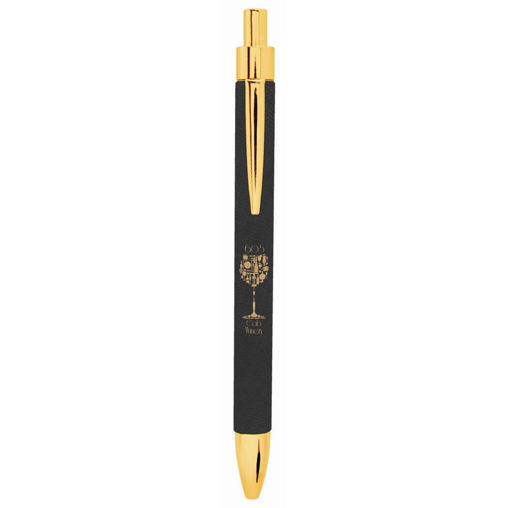Custom Engraved Black/Gold Laser Engraved Leatherette Pen