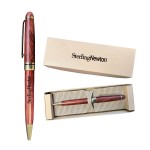 Logo Branded Twist Action Rosewood Ballpoint Pen w/Deluxe Recyclable Paper Box