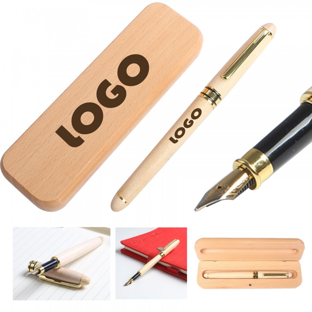Luxury Maple Wooden Fountain Pen with Box Set Logo Branded Luxury Maple Wooden Fountain Pen with Box Set Logo Branded