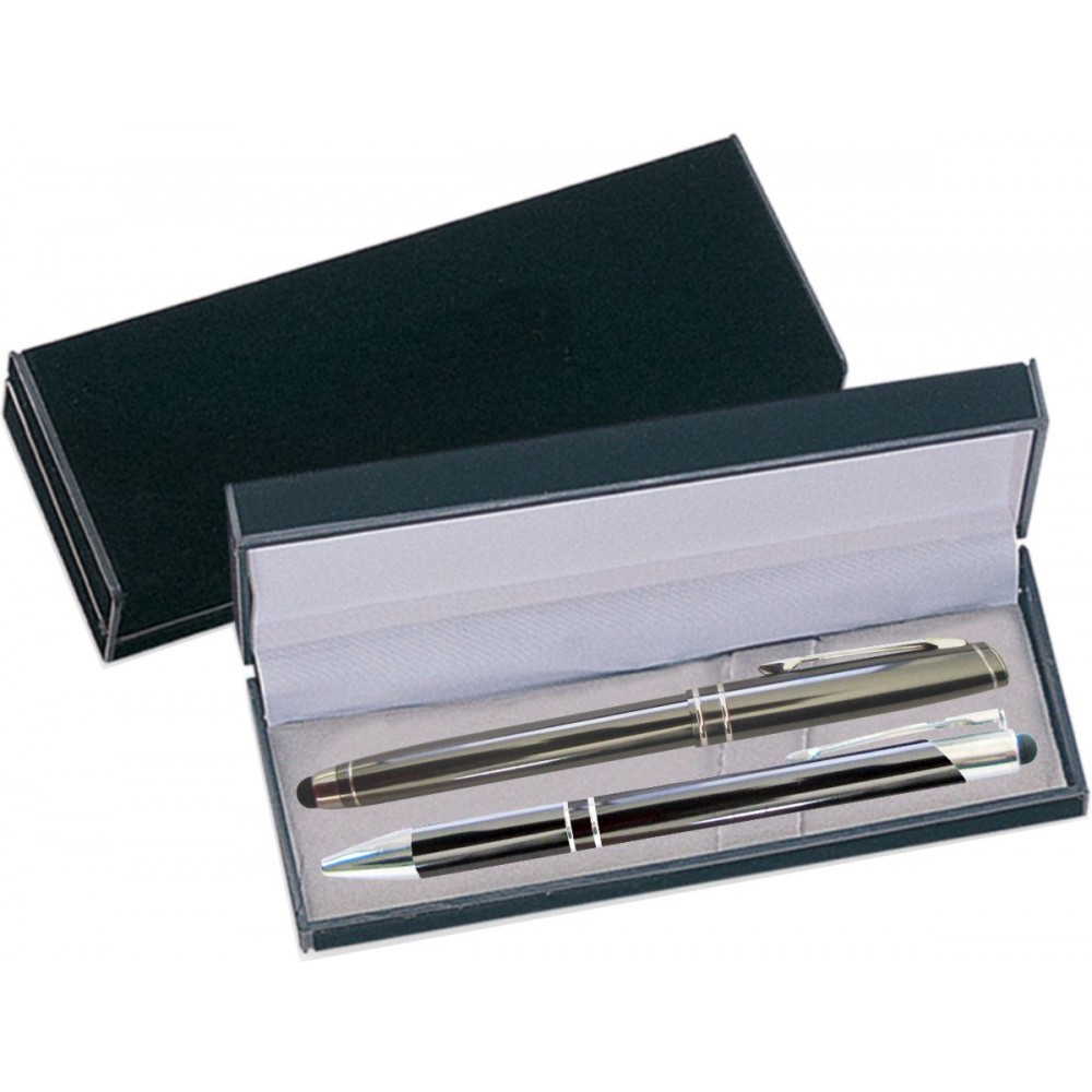 Mercury II Gunmetal Stylus Pen and Roller Pen Gift Set Custom Engraved Mercury II Gunmetal Stylus Pen and Roller Pen Gift Set Custom Engraved