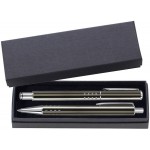 Dot Grip Pen Series - Gunmetal Pen and Roller Pen Gift Set, Dots Grip, Crescent Moon Shape Clip Custom Imprinted