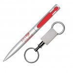 Custom Imprinted Harmony Pen/Keyring Gift Set - Silver/Red