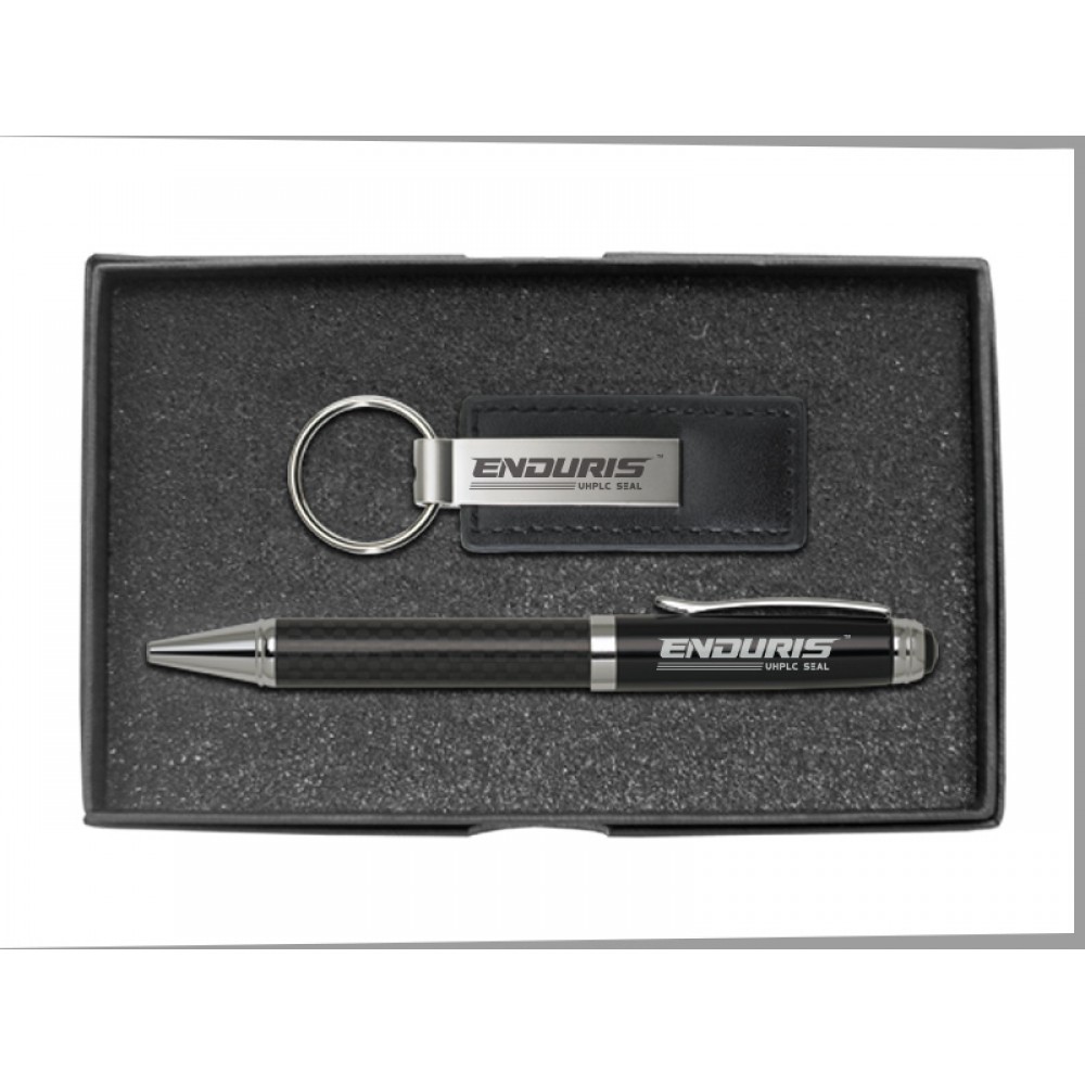 Carbon Fiber Ballpoint Pen and Keytag Set Logo Branded Carbon Fiber Ballpoint Pen and Keytag Set Logo Branded
