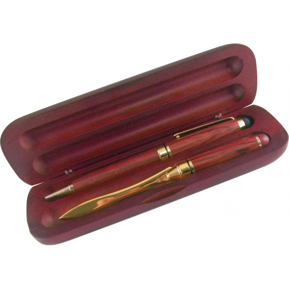 Rosewood stylus / ball point pen and letter opener gift set Logo Branded