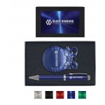 Custom Imprinted Carbon Fiber Ballpoint Pen and Holiday Bulb Ornament Gift Set