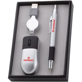 Custom Engraved LED Stylus Ballpoint Pen & USBl Mouse Gift Set