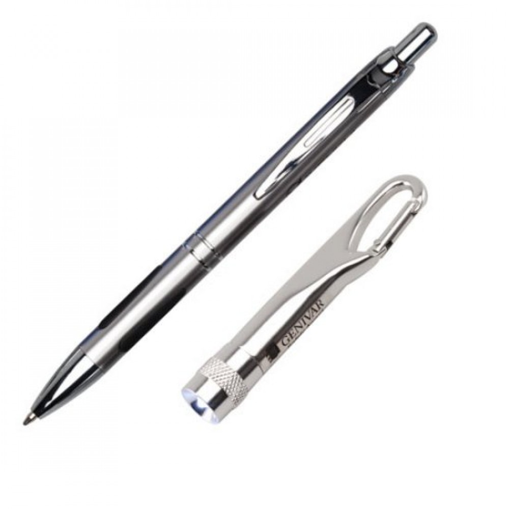 Custom Imprinted Simcoe Pen/Flashlight Gift Set - Silver Custom Imprinted Simcoe Pen/Flashlight Gift Set - Silver