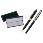 Custom Imprinted MB Series Pen and Roller Pen Gift Set in black velvet gift box - black pen set
