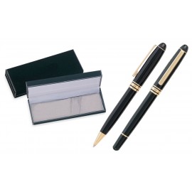 Custom Imprinted MB Series Pen and Roller Pen Gift Set in black velvet gift box - black pen set