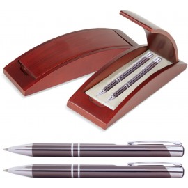 Custom Engraved JJ Series Pen and Pencil Gift Set in Rosewood Color Wood Gift Box with Hinge Cover - Gunmetal pen